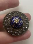Georgian 9Ct Gold Seed Pearl & Blue Enamel Brooch