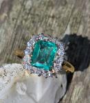 Vintage Old Cut Emerald and Diamond Cluster Ring
