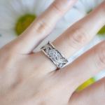 Vintage 14K White Gold Diamond Filigree Wedding Ring