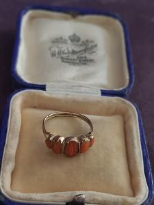 Georgian Gilded Gold Coral Half Hoop Ring