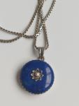 Victorian Lapis Silver Pendant with Flower Design
