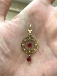 Edwardian 9ct Gold Ruby Paste Pendant