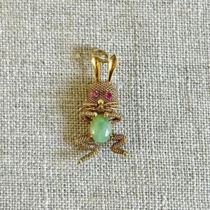 Tiny 14K Gold Lucky Bunny Charm with Ruby Eyes