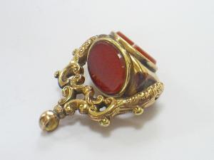 Edwardian Gold Filled Triple Carnelian Watch FOB