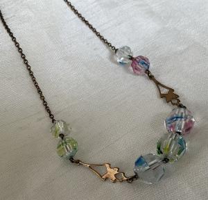 Art Deco Rainbow Iris Glass Bead Necklace
