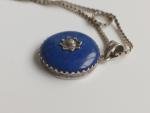 Victorian Lapis Silver Pendant with Flower Design