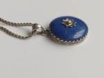 Victorian Lapis Silver Pendant with Flower Design