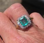 Vintage Old Cut Emerald and Diamond Cluster Ring