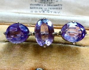 Edwardian Amethyst and Silver Brooch Pin