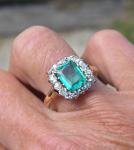 Vintage Old Cut Emerald and Diamond Cluster Ring