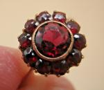 Vintage 9K Gold Garnet Daisy Cluster Ring