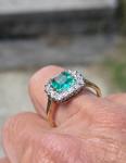 Vintage Old Cut Emerald and Diamond Cluster Ring
