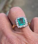 Vintage Old Cut Emerald and Diamond Cluster Ring