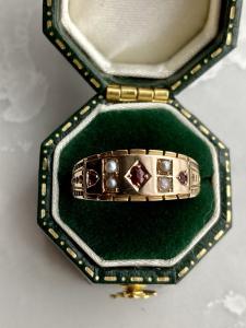 Victorian 15ct Gold Ruby Seed Pearl Gypsy Ring