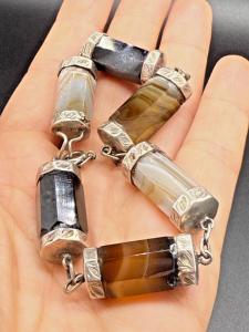 Victorian Silver Banded Agate Bracelet 22 cm