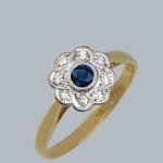 Edwardian Gold & Platinum Sapphire Diamond Daisy Ring