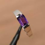 Emerald Cut Amethyst Sapphire Engagement Ring 14k White Gold