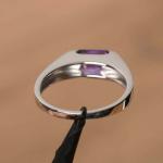 Emerald Cut Amethyst Sapphire Engagement Ring 14k White Gold