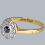 Edwardian Gold & Platinum Sapphire Diamond Daisy Ring
