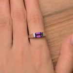 Emerald Cut Amethyst Sapphire Engagement Ring 14k White Gold