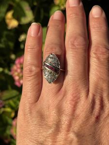 Art Deco Ruby Diamond 14ct Gold Cocktail Ring