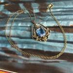 Edwardian Rolled Gold Blue Glass Lavalier Necklace