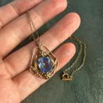 Edwardian Rolled Gold Blue Glass Lavalier Necklace