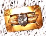 Antique Gold Tone Brooch with Clear Glass Stone