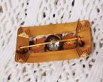 Antique Gold Tone Brooch with Clear Glass Stone
