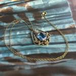 Edwardian Rolled Gold Blue Glass Lavalier Necklace