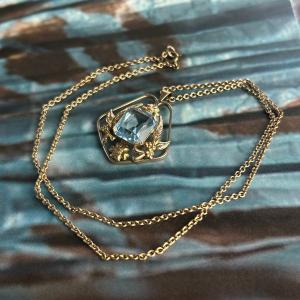 Edwardian Blue Glass Pendant Lavalier Necklace