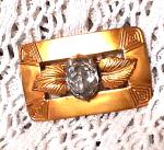 Antique Gold Tone Brooch with Clear Glass Stone