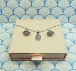 Vintage Silver Crystal Pendant Necklace and Earring Set