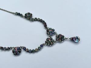Rainbow Iris Glass Stone Collar Chain Necklace