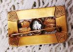 Antique Gold Tone Brooch with Clear Glass Stone