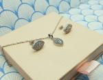 Vintage Silver Crystal Pendant Necklace and Earring Set
