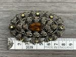 Vintage Oval Filigree Amber Stone Brooch