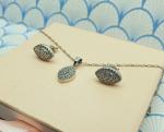 Vintage Silver Crystal Pendant Necklace and Earring Set