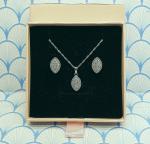 Vintage Silver Crystal Pendant Necklace and Earring Set