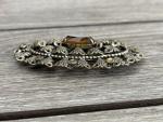 Vintage Oval Filigree Amber Stone Brooch