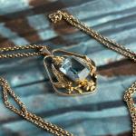 Edwardian Blue Glass Pendant Lavalier Necklace