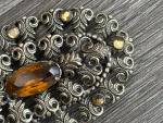 Vintage Oval Filigree Amber Stone Brooch