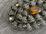 Vintage Oval Filigree Amber Stone Brooch