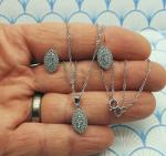 Vintage Silver Crystal Pendant Necklace and Earring Set