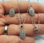 Vintage Silver Crystal Pendant Necklace and Earring Set