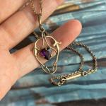 Edwardian Rolled Gold Purple Glass Lavalier Necklace