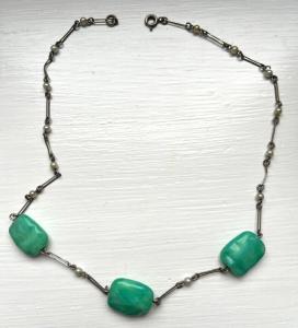 Turquoise Stone Antique Necklace with Seed Pearls