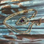 Edwardian Rolled Gold Purple Glass Lavalier Necklace