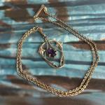 Edwardian Rolled Gold Purple Glass Lavalier Necklace