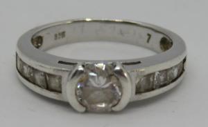 Vintage Art Deco Sterling Silver Zirconia Ring, Size O